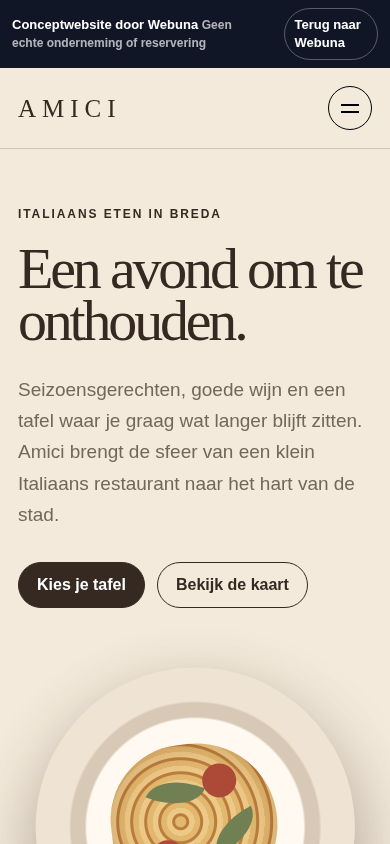 Voorbeeldwebsite Amici op mobiel